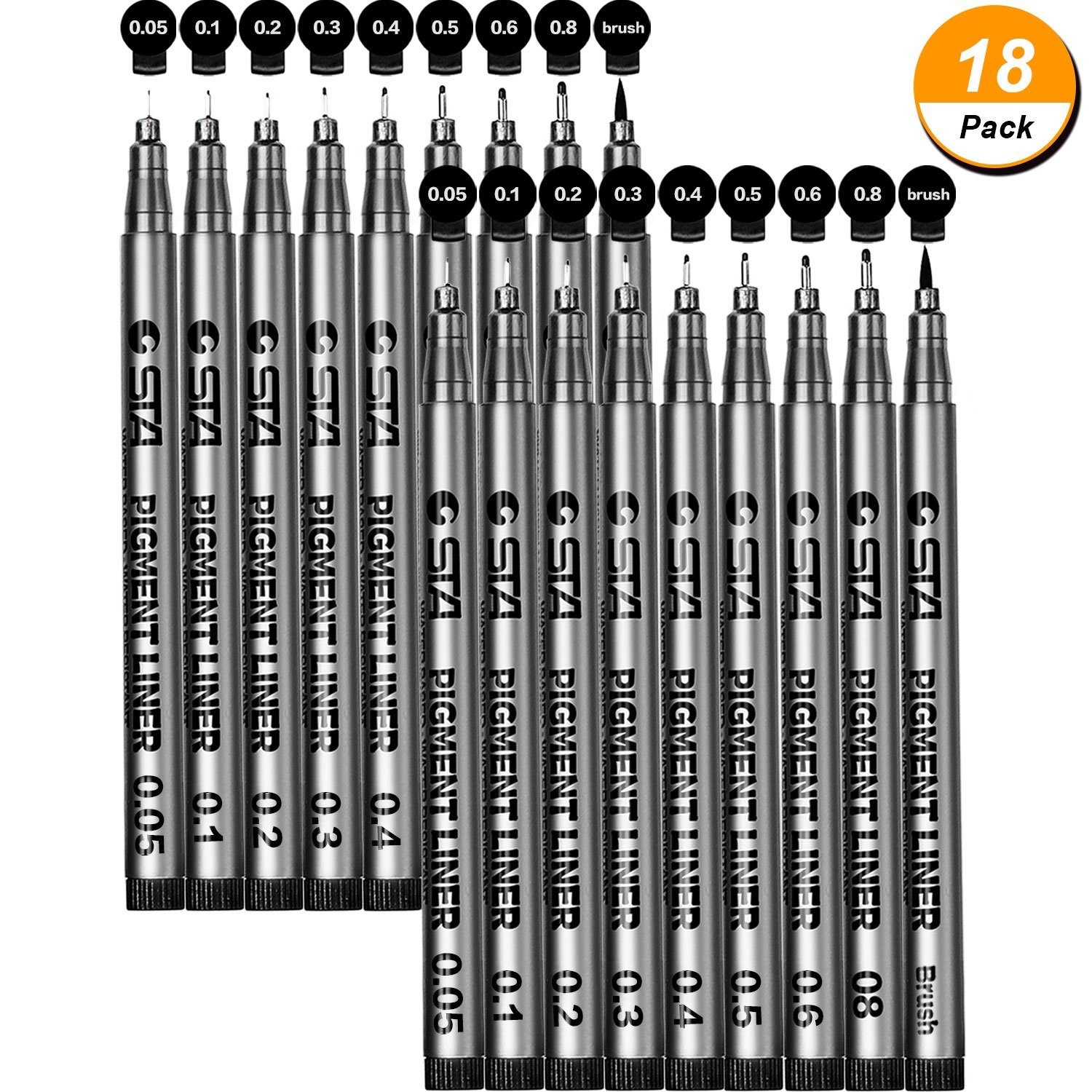 STA Black Pigment Fineliner Ink Micro Pens Waterproof Black Pen Set for ...